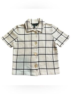 Ralph Lauren Cream Short-Sleeve Button Down with Black Windowpane